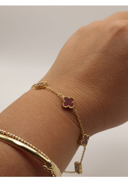 Çelik Küçük Yonca Bileklik Bordo