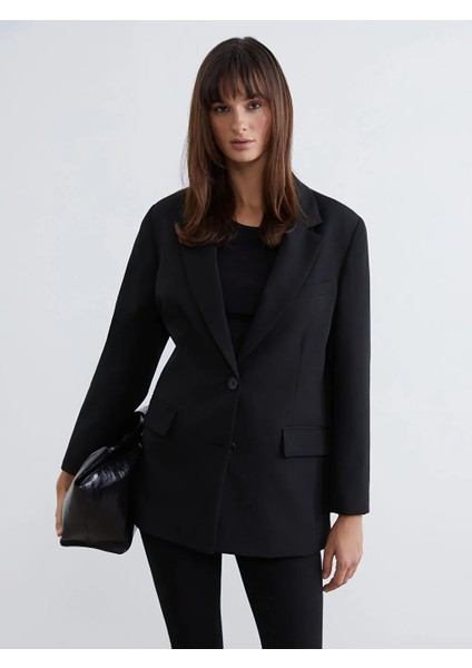 Lcw Vision Siyah Krep Kadın Blazer Ceket