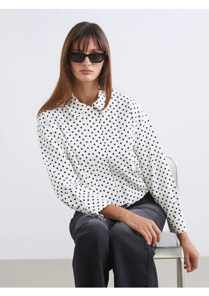 Lcw Vision Siyah Gömlek Yaka Puantiyeli Oversize Kadın Ceket