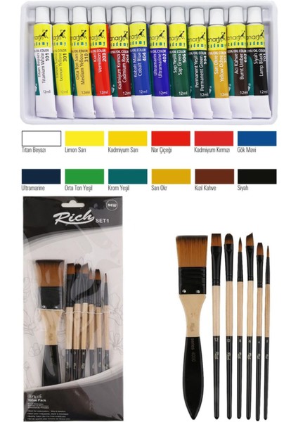 Fanart 12X12 Yağlı Boya Rich Karma Zemin Fırça Set 7'li