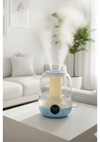 Glr K07 Mavi Çift Spreyli Ultrasonik Sessiz Hava Nemlendirici ve Gece Lambası | 2.5L Kapasite