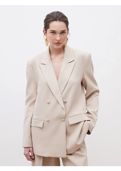 Soulife Bej Krep Kadın Blazer Ceket