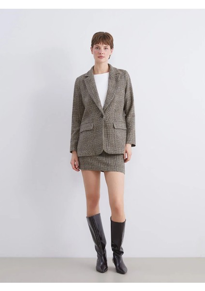 Lcw Vision Kahverengi V Yaka Ekose Kadın Kaşe Blazer Ceket fiyatları