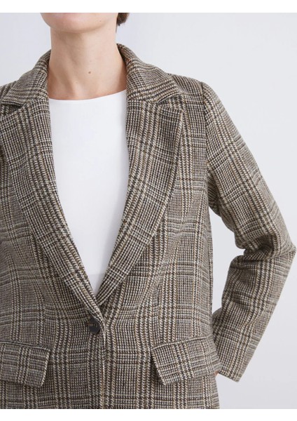 Lcw Vision Kahverengi V Yaka Ekose Kadın Kaşe Blazer Ceket modelleri