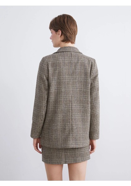 Lcw Vision Kahverengi V Yaka Ekose Kadın Kaşe Blazer Ceket fırsatları