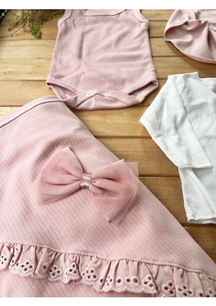 %100 Pamuk Kız Bebek Raporlu Fistolu 10’lu Yenidoğan Hastane Çıkışı Zıbın Seti Kutulu-Gül Kurusu