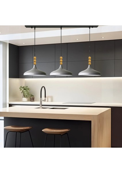 Üçlü Gri Ahşap Üç Boncuk Sarkıt Lamba Yemek Masası Oturma Odası Mutfak Salon Otel Showroom Ho fiyatları