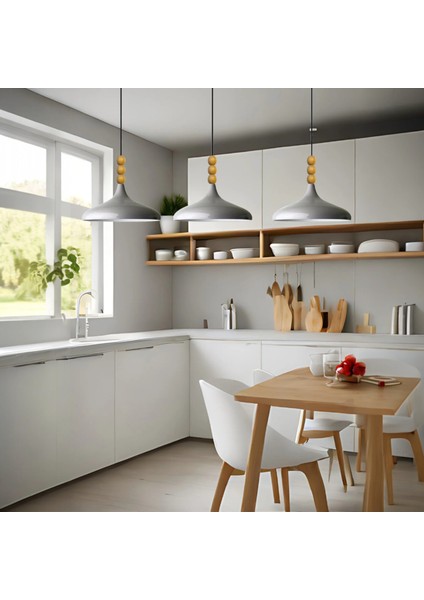 Üçlü Gri Ahşap Üç Boncuk Sarkıt Lamba Yemek Masası Oturma Odası Mutfak Salon Otel Showroom Ho modelleri