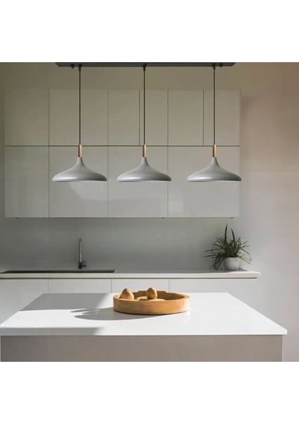 Üçlü Gri Ahşap Başlık Sarkıt Lamba Yemek Masası Oturma Odası Mutfak Salon Otel Showroom Hol