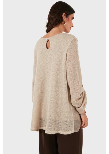 Via Dante Oversize Fit Dantel Detaylı Yuvarlak Yaka Bluz Bayan Bluz 690870 modelleri