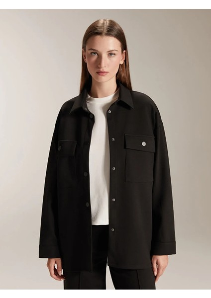 Lcw Modest Siyah Oversize Kadın Gömlek Ceket