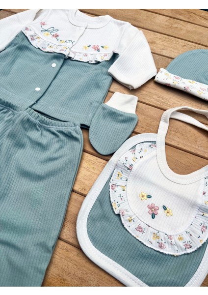 % 100 Pamuk Yenidoğan Bebek Hastane Çıkış Seti 5 Parça - Çiçek Desenli Yeşil modelleri