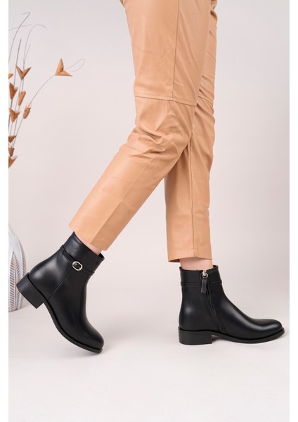 Nancy Model Hakiki Deri Kalın Topuklu Yandan Fermuarlı Tokalı Günlük Kadın Bot modelleri