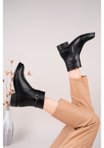 Nancy Model Hakiki Deri Kalın Topuklu Yandan Fermuarlı Tokalı Günlük Kadın Bot fırsatları