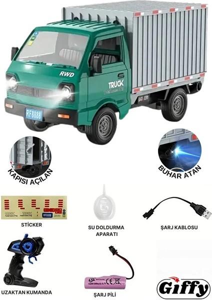 Uzaktan Kumandalı Rc Kamyonet ,buhar Atan, Şarjlı, Ses Efektli, Işıklı, Kapıları Açılan, 2.4 Ghz
