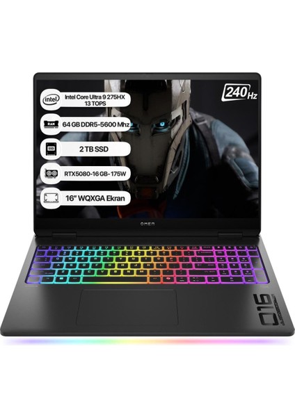 Omen Max 16-AH0012NT B92QREA Ultra 9 275HX 64 GB 2 Tb SSD RTX5080 16" Wqxga Gaming Laptop - Outlet