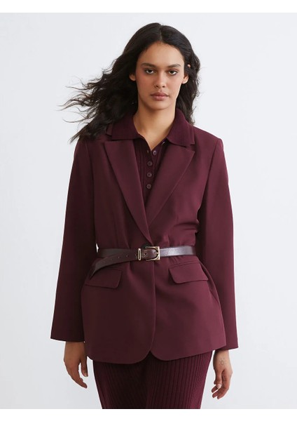 Lcw Vision Bordo Krep Kadın Blazer Ceket