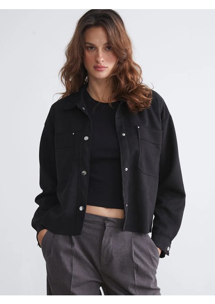 Lcw Eco Siyah Kadın Süet Görünümlü Gömlek Ceket