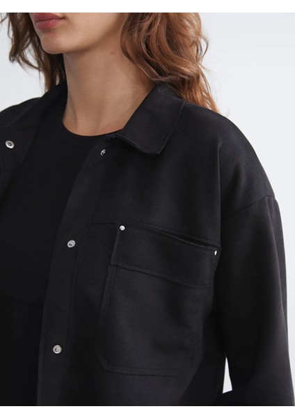 Lcw Eco Siyah Kadın Süet Görünümlü Gömlek Ceket modelleri