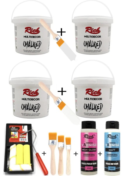 Rich Decor Chalked 1kg Beyaz 2'li Chalked 1kg Antik Beyaz 2'li 4 kg Set Akrilik