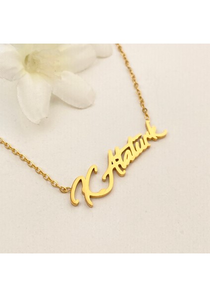 Atatürk Kolye Kemal Atatürk Imzalı Kolye Çelik 45CM