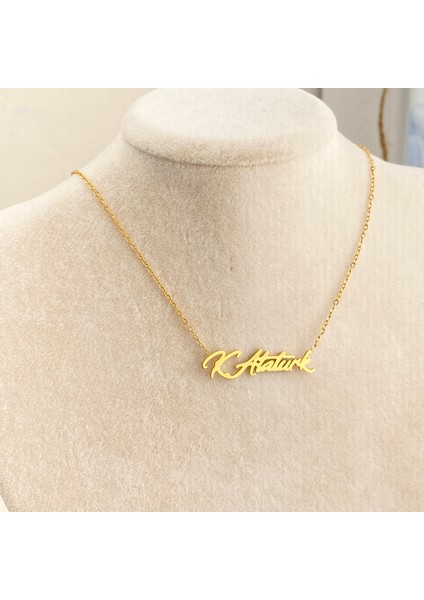 Atatürk Kolye Kemal Atatürk Imzalı Kolye Çelik 45CM