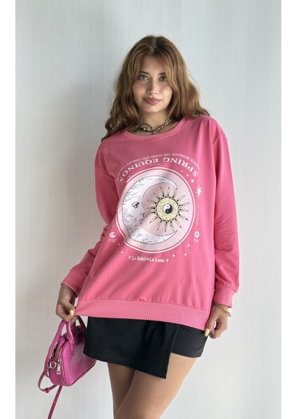 Kadın Bisiklet Yaka Baskı Detaylı Sweatshirt modelleri