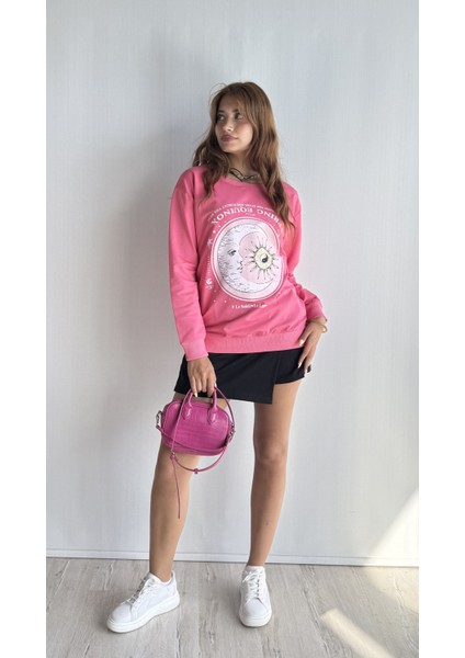 Kadın Bisiklet Yaka Baskı Detaylı Sweatshirt fırsatları