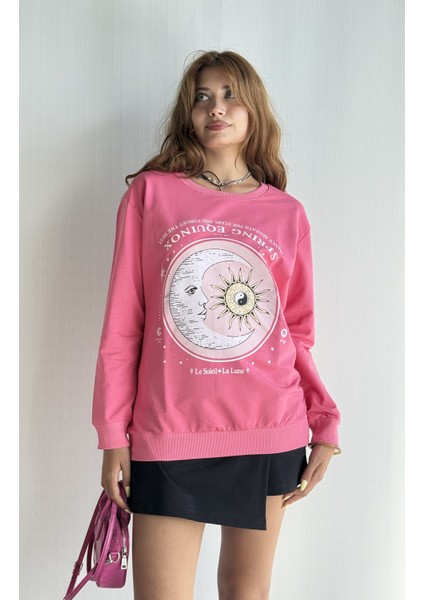 Kadın Bisiklet Yaka Baskı Detaylı Sweatshirt indirimleri