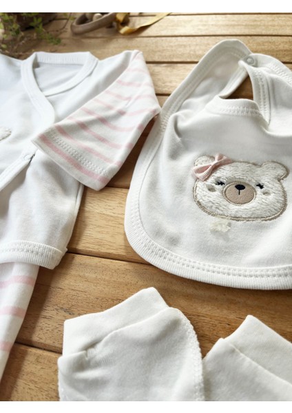 % 100 Pamuk Yenidoğan Bebek Hastane Çıkış Seti 5 Parça – Ayıcık Desenli Pembe modelleri