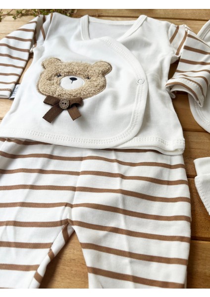 % 100 Pamuk Yenidoğan Bebek Hastane Çıkış Seti 5 Parça - Ayıcık Desenli Kahve fiyatları