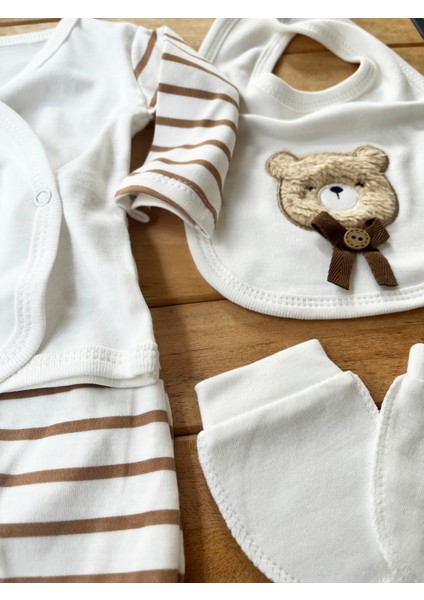 % 100 Pamuk Yenidoğan Bebek Hastane Çıkış Seti 5 Parça - Ayıcık Desenli Kahve modelleri