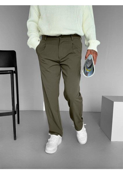Erkek Baggy Fit Beli Lastikli Rahat Pantolon Haki
