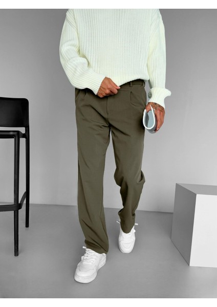 Erkek Baggy Fit Beli Lastikli Rahat Pantolon Haki