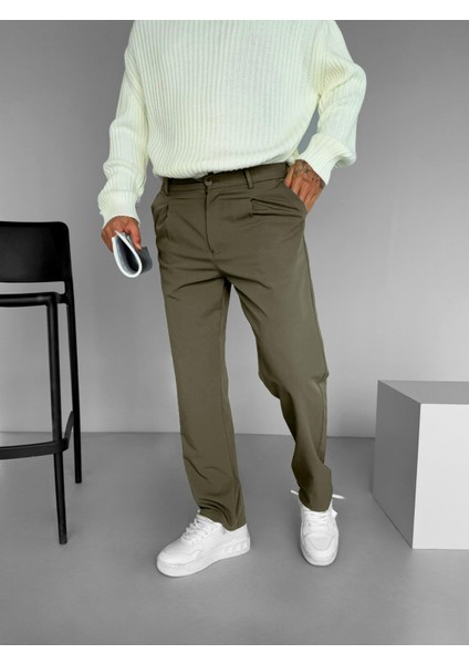 Erkek Baggy Fit Beli Lastikli Rahat Pantolon Haki