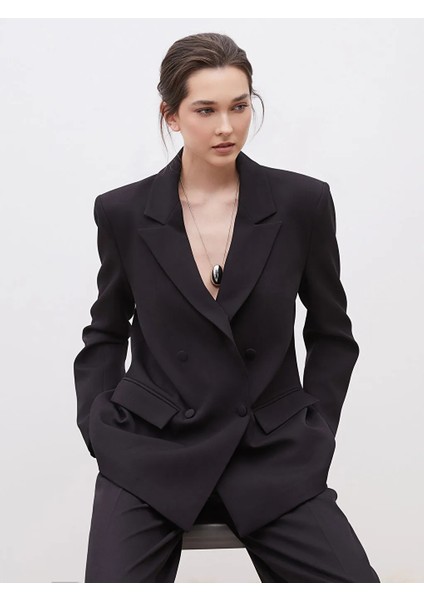Soulife Siyah Krep Kadın Blazer Ceket