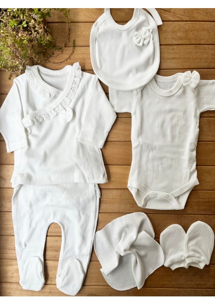 %100 Pamuk Kız Bebek Raporlu Fistolu 10'lu Yenidoğan Hastane Çıkışı Zıbın Seti Kutulu-Krem modelleri