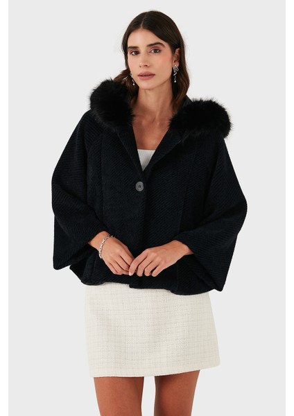 Via Dante Oversize Yumuşak Tüylü Kapüşon Truvakar Kollu Mont Bayan Mont 690920