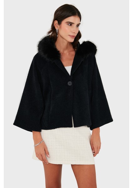 Via Dante Oversize Yumuşak Tüylü Kapüşon Truvakar Kollu Mont Bayan Mont 690920