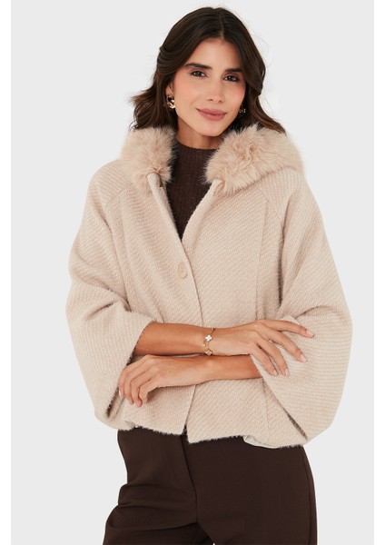 Via Dante Oversize Yumuşak Tüylü Kapüşon Truvakar Kollu Mont Bayan Mont 690920