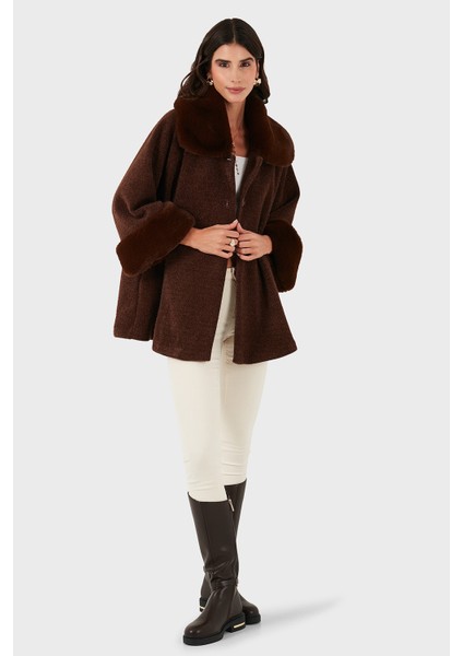 Via Dante Oversize Fit Ceket Yaka Düğmeli Kürk Mont Bayan Mont 6858060