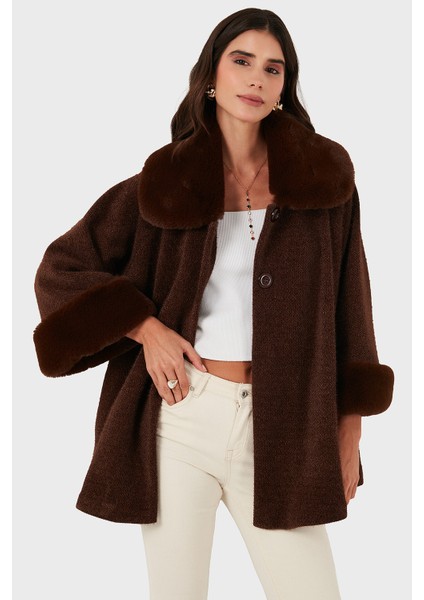 Via Dante Oversize Fit Ceket Yaka Düğmeli Kürk Mont Bayan Mont 6858060 fırsatları