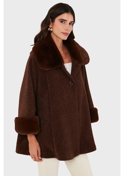 Via Dante Oversize Fit Ceket Yaka Düğmeli Kürk Mont Bayan Mont 6858060