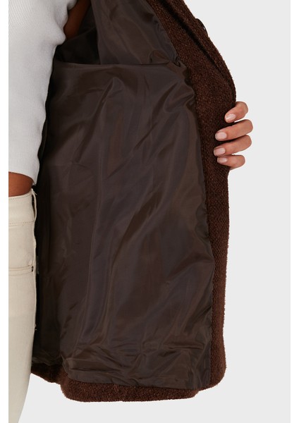 Via Dante Oversize Fit Ceket Yaka Düğmeli Kürk Mont Bayan Mont 6858060