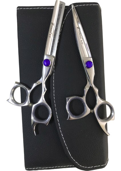 Profesyonel Berber Kuaför Saç Kesim Makas Seti 6.5 Inc 2'li Deri Çanta Model FRZK7FMAVİ modelleri