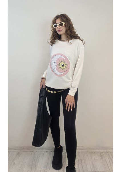 Kadın Bisiklet Yaka Baskı Detaylı Sweatshirt fiyatları