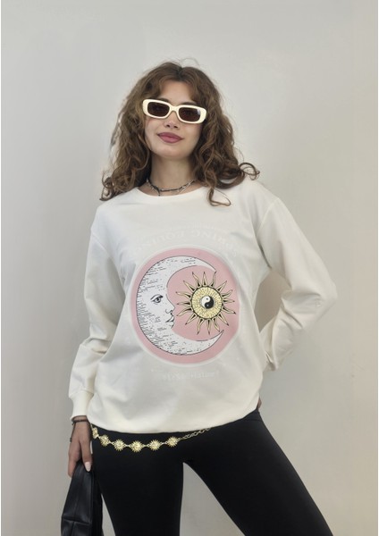 Kadın Bisiklet Yaka Baskı Detaylı Sweatshirt modelleri