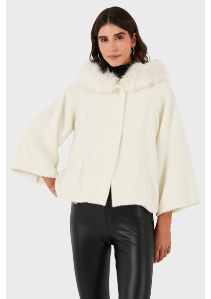 Via Dante Oversize Yumuşak Tüylü Kapüşon Truvakar Kollu Mont Bayan Mont 690920