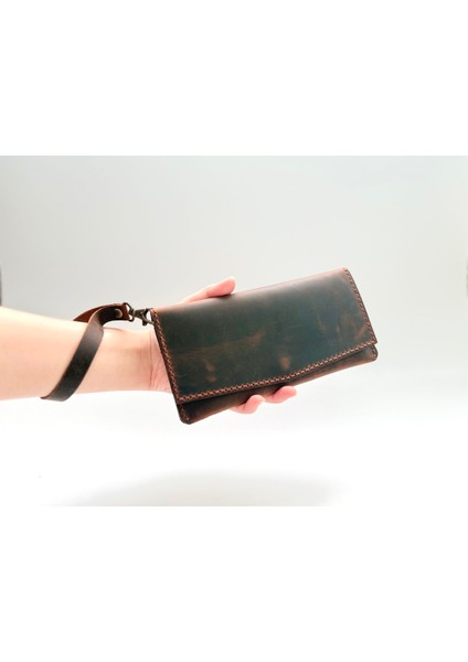 Natderi Hakiki Deri Kadın Cüzdan Bileklik Askılı 7 Kartlıklı 20X10 cm - El Işçiliği