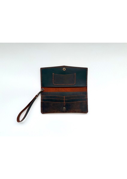 Natderi Hakiki Deri Kadın Cüzdan Bileklik Askılı 7 Kartlıklı 20X10 cm - El Işçiliği modelleri